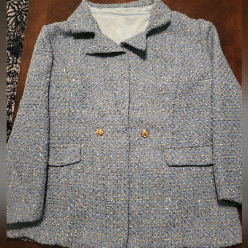 SHEIN Blue and Gold Tweed Blazer, Size OXL